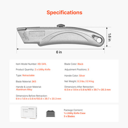 VEVOR Retractable Utility Knife - SK5 Sharp Blades, Quick Change Desig