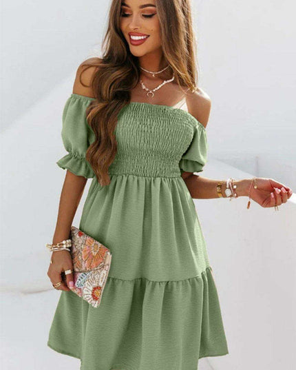 Elegant Off-Shoulder Mini Dress with Flattering Shirred Accents