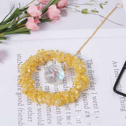 Celestial Harmony: Enchanting Moon and Sun Crystal Pendant with Colorful Bead Accents