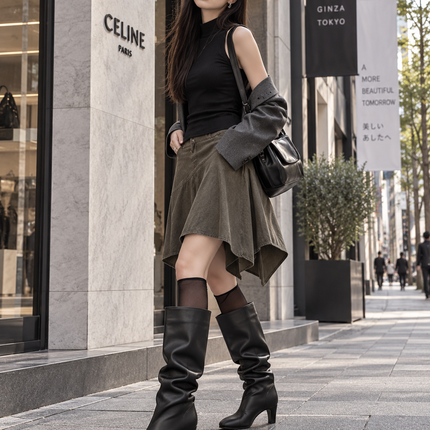 Women's Slouch Knee High Boots — Pointed Toe Block Heel Wide Calf Boots womens-slouch-knee-high-boots-pointed-toe-block-heel-wide-calf Clothing, Shoes & Jewelry›Women›Shoes›Boots›Knee-High