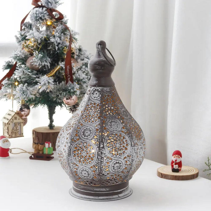 Enchanting Moroccan Lantern Table Lamp - Vintage Metal Candle Holder for Festive Occasions