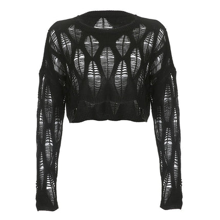 Peekaboo Studio Ripped Dark Hollow Long Sleeve - Stylish & Comfortable