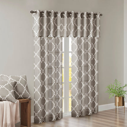 Room & Decor Fretwork Print Grommet Top Valance, Grey White, 50x18