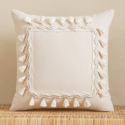 Cotton Beige Tassel Cushion Cover Pillowcase