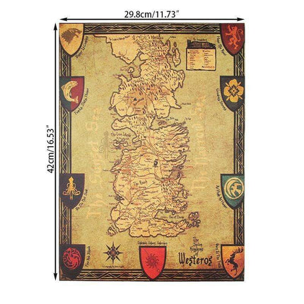 Westeros Map Retro Kraft Paper Wall Art - Game of Thrones Vintage Poster