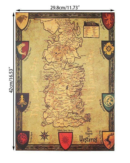 Westeros Map Retro Kraft Paper Wall Art - Game of Thrones Vintage Poster
