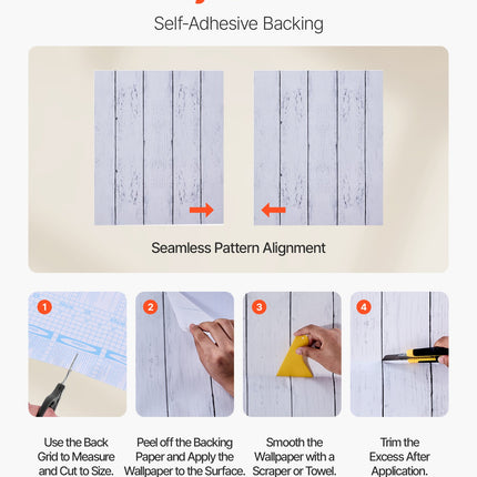 Peekaboo Studio Waterproof White Wood Textured Peel & Stick Wallpaper