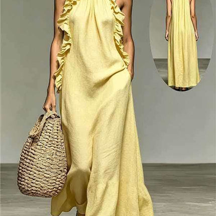 Peekaboo Studio Ruffled Halter Neck Maxi Dress - Flowy, Loose Fit