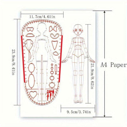 Clear Fashion Illustration Ruler Set with Dress Form Templates for Student Design and BJD Doll Outfit Sketching