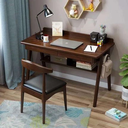 63" Elegant Mid Century Modern Solid Wood Office Desk with Storage Shelf - Walnut Finish - Très Elite