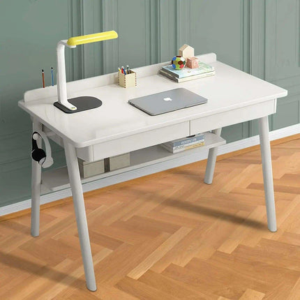 63" Elegant Mid Century Modern Solid Wood Office Desk with Storage Shelf - Walnut Finish..