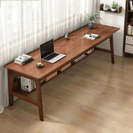 63" Elegant Mid Century Modern Solid Wood Office Desk with Storage Shelf - Walnut Finish - Très Elite