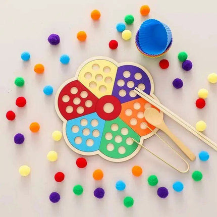 Rainbow Woodland Montessori Educational Toy - Wood & Wool Learning Board