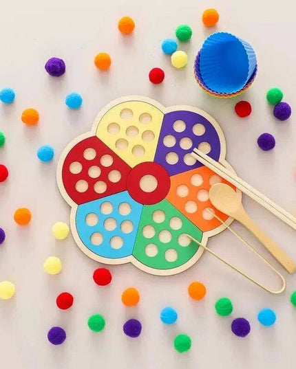 Rainbow Woodland Montessori Educational Toy - Wood & Wool Learning Board