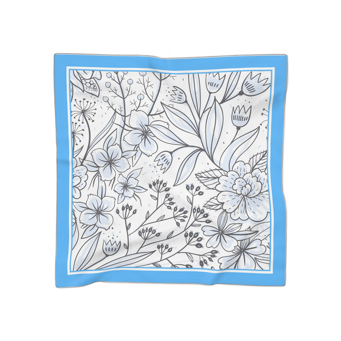 Blue Spring Blossom Sheer Scarf - Lightweight Floral Print Wrap for Chic Elegance