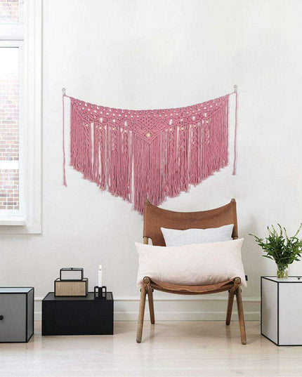 Boho Pink Cotton Wall Tapestry with Elegant Bohemian Flair for Home Decor