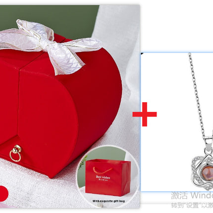 Peekaboo Studio Apple Rose Jewelry Box - Elegant Necklace & Ring Holde