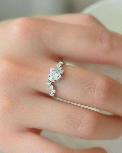 Radiant Heart Lab-Diamond Ring with Sparkling Zircon Accents & Authenticity Certificate