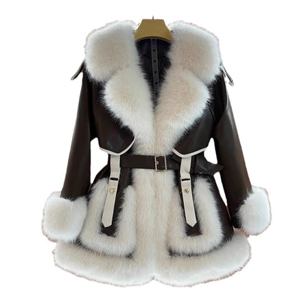 Peekaboo Studio Women's Elegant Big Fur Collar Coat - Warm & Stylish
