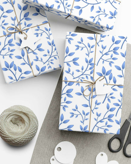 Chic Customizable Blue Floral Gift Wrap Paper Set: Premium Eco-Friendly Matte and Satin Finishes with Multiple Size Choices