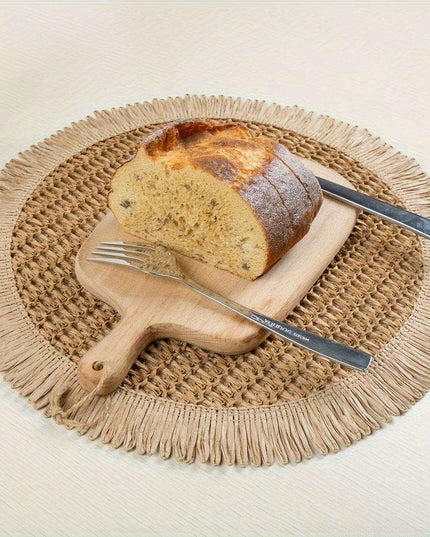 Set of 4 Rustic Bohemian Jute Round Placemats with Fringe for Stylish Dining Decor