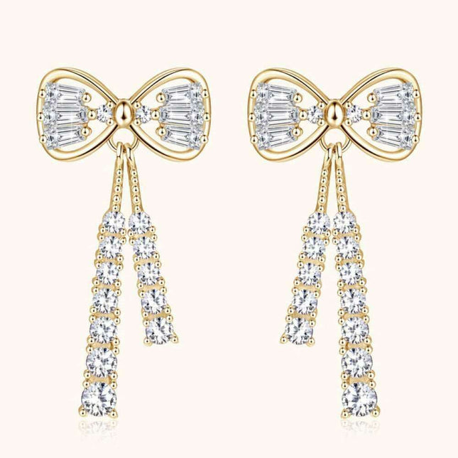 Sophisticated 1.12 Carat Lab-Grown Diamond Bow Earrings with Sterling Silver and Platinum or 18K Gold Finishes