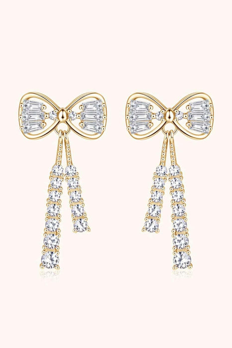 Opulent 1.12 Carat Moissanite Bow Earrings in Sterling Silver with Platinum or 18K Gold Touch