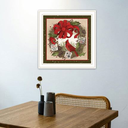 Linda Spivey Cardinal Wreath Wall Art - White Frame, Multicolor Print