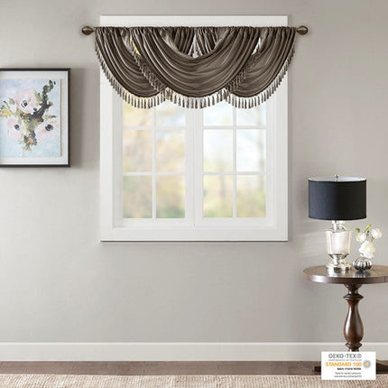 Room and Decor Faux Silk Waterfall Valance - Embellished, Pewter 38x46