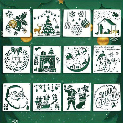 Christmas Creativity: 12-Piece Stencil Set for Festive Wall Art and DIY Decor