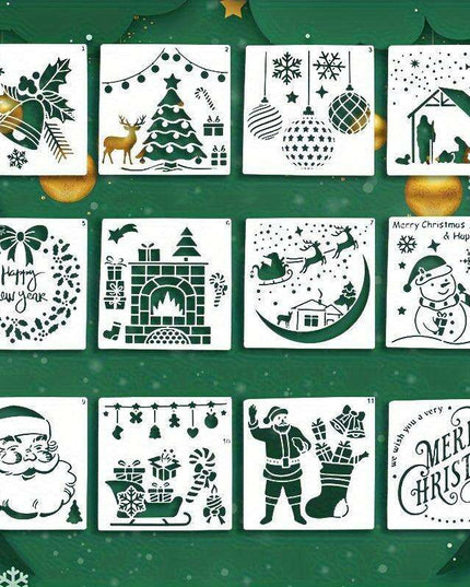 Christmas Creativity: 12-Piece Stencil Set for Festive Wall Art and DIY Decor