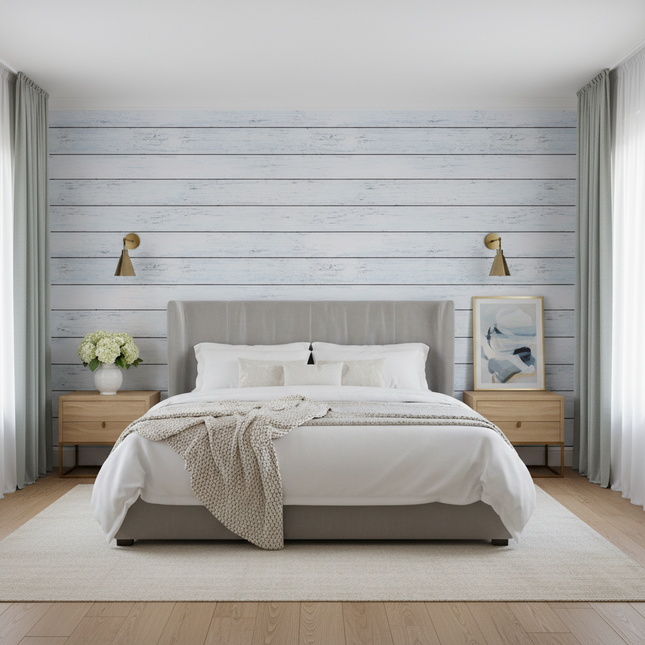 Peekaboo Studio Waterproof White Wood Textured Peel & Stick Wallpaper