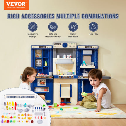 VEVOR 74-Piece Kids Kitchen Playset with Realistic Cooking Accessories