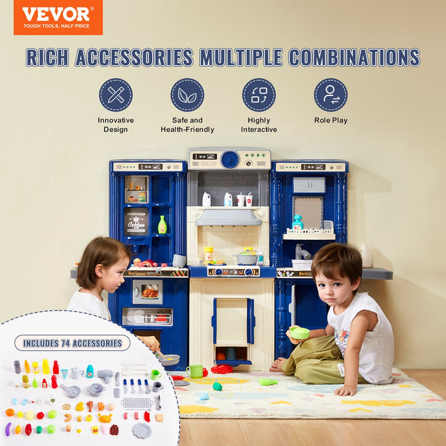 VEVOR 74-Piece Kids Kitchen Playset with Realistic Cooking Accessories
