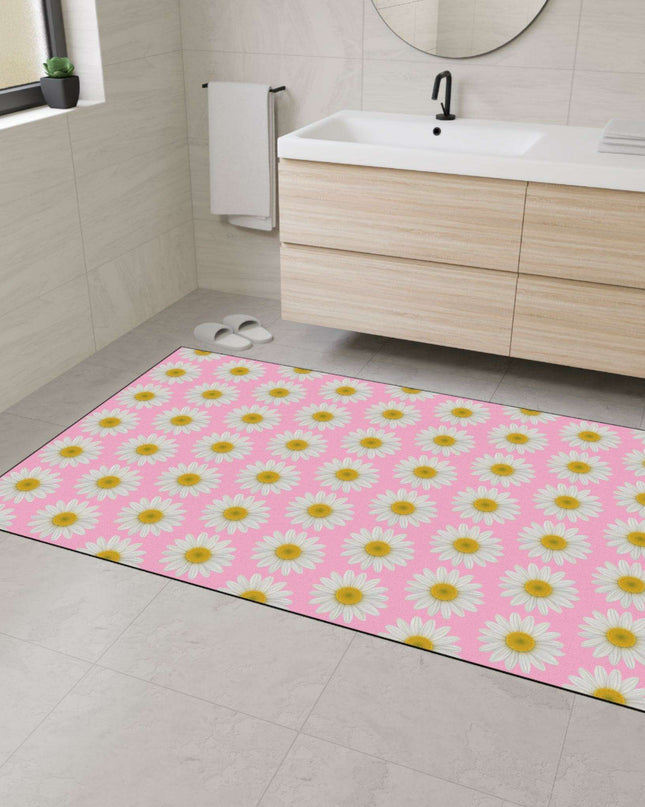 Chic Pink Daisy Non-Slip Welcome Mat - Maison d'Elite Luxe Series
