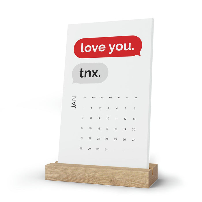 Valentine Love Text 2024 Vertical Desk Calendar - Crafted from FSC® Certified Eco Paper