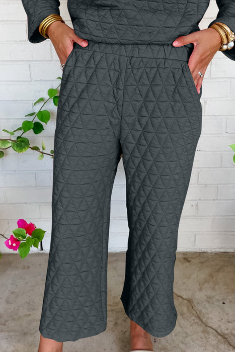 Stylish Dark Grey Quilted Pullover and Pants Set