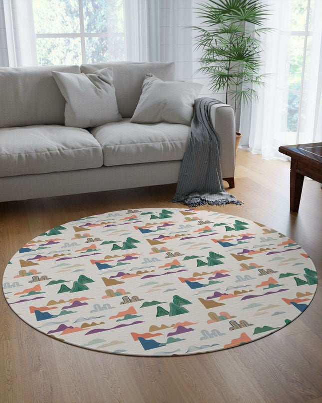 Cloudscape Round Rug - Colorful and Lively Design, High-Quality Polyester Chenille - 60" x 60"