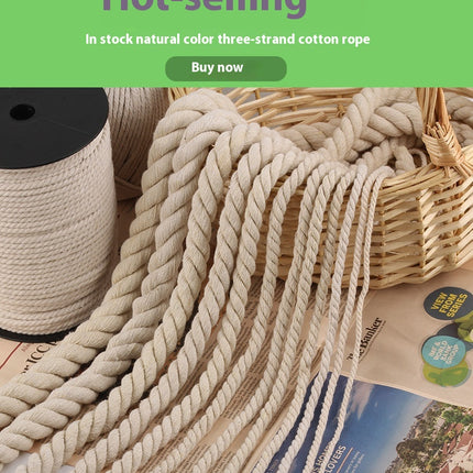 Peekaboo Studio Coarse Beige Cotton Rope, 3-Strand, 20mm Thickness