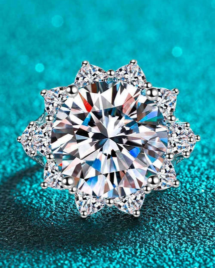 Radiant Moissanite Floral Ring in Sterling Silver - Exquisite Rhodium-Plated Jewelry