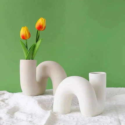 Sleek White Twisted Tube Ceramic Vase for Contemporary Decor