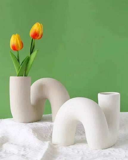 Sleek White Twisted Tube Ceramic Vase for Contemporary Decor