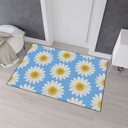 Chic Blue Daisy Area Rug with Elegant Black Border - Luxury Floor Mat by Maison d'Elite