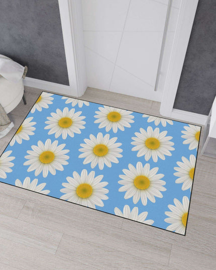 Chic Blue Daisy Area Rug with Elegant Black Border - Luxury Floor Mat by Maison d'Elite