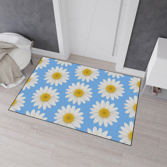 Elegant Blue Daisy Floor Mat with Secure Non-Slip Backing by Maison d'Elite