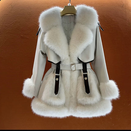 Peekaboo Studio Women's Elegant Big Fur Collar Coat - Warm & Stylish
