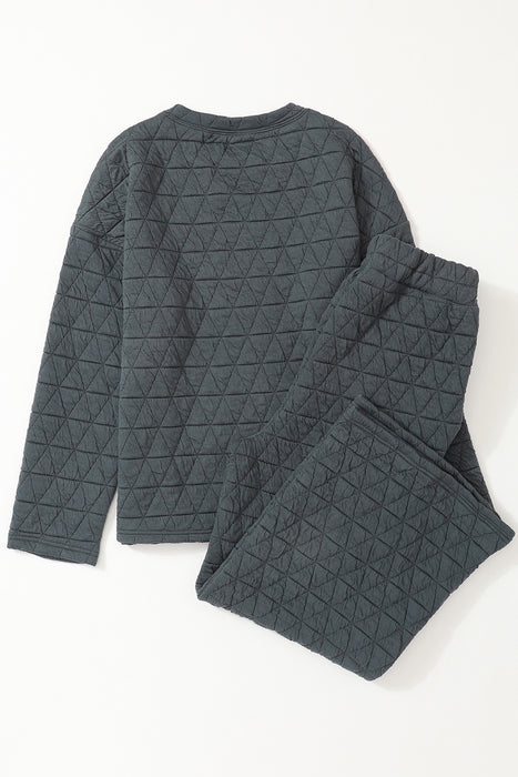 Dark Grey Quilted Cozy Lounge Set with Pullover and Pants