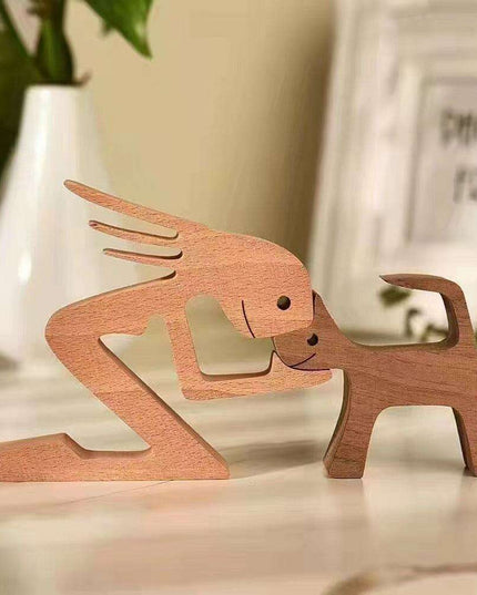Artisan Crafted Wooden Puppy Family Figurines - Unique Decorative Accents for Your Home