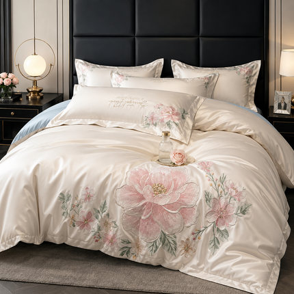 Beautiful Life 888 Luxury 100% Cotton Embroidered Duvet Cover Set, 4pc