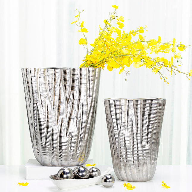 Eight Shape Bottle Mouth Ceramic Vase Matte Striped Modern Luxury